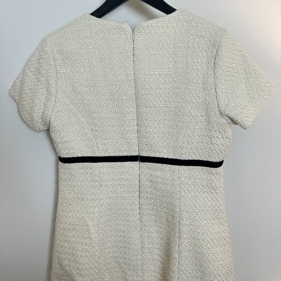 FRENCH CONNECTION Velvet Bow Short Sleeve Bouclé Minidress in Cream/ Black - Picture 8 of 11